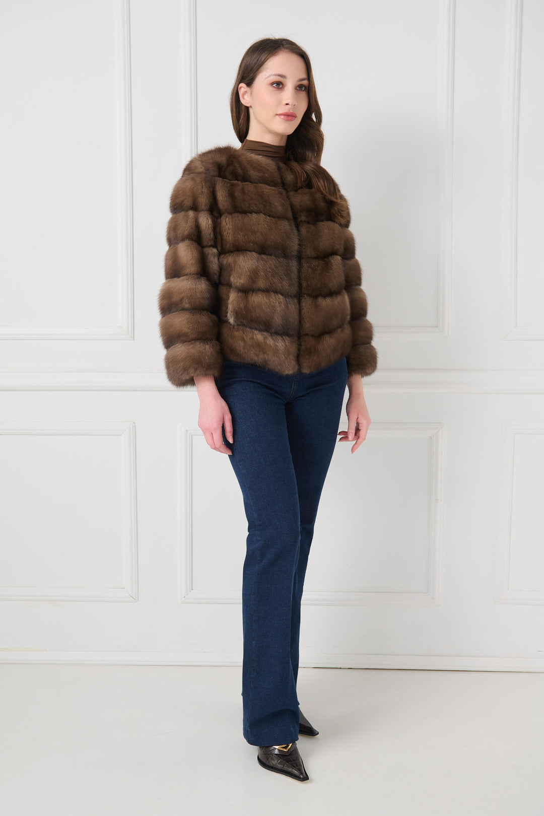 Veste réversible en fourrure de sable