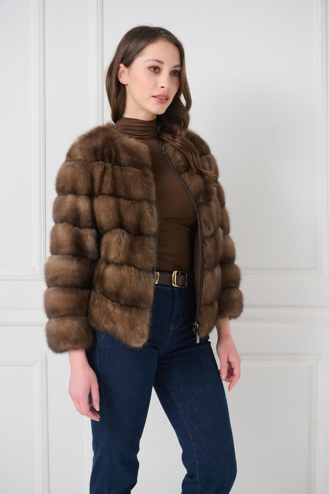 Veste réversible en fourrure de sable