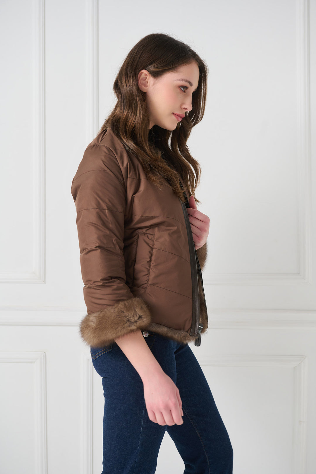 Veste réversible en fourrure de sable