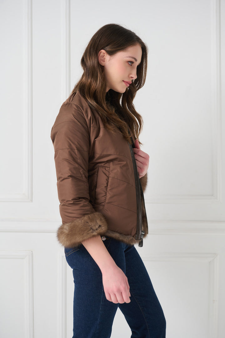 Veste réversible en fourrure de sable