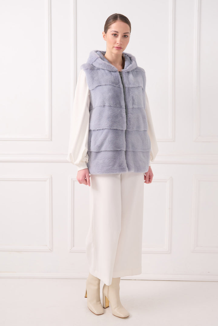 Veste sans manches matelassée à capuche avec vison