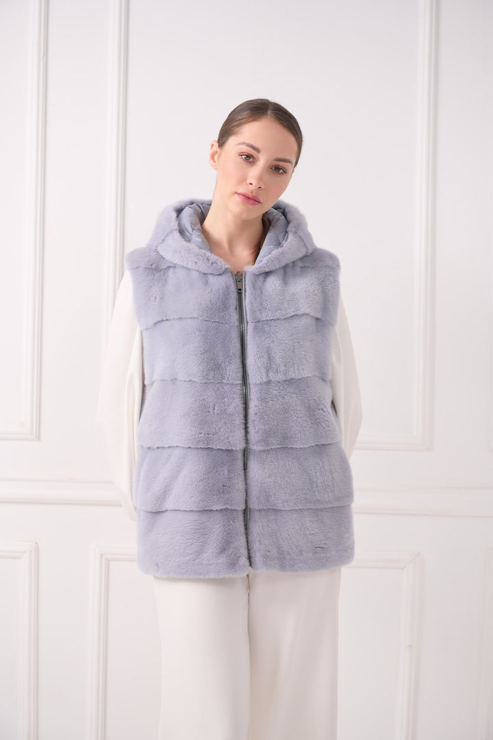 Veste sans manches matelassée à capuche avec vison