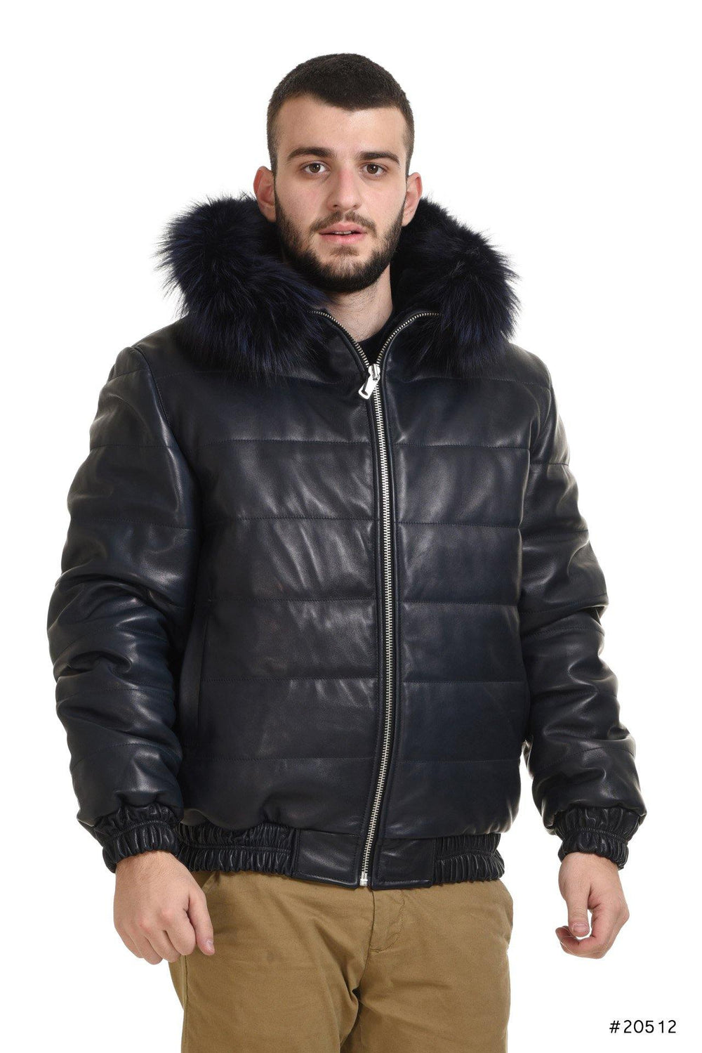 Men hooded reversible leather jacket with mink insides - Manakas Frankfurt