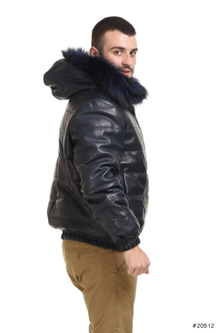 Men hooded reversible leather jacket with mink insides - Manakas Frankfurt