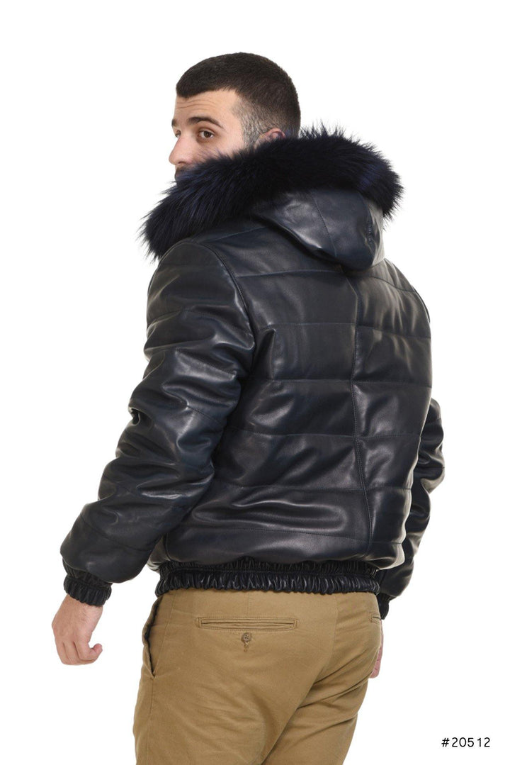 Men hooded reversible leather jacket with mink insides - Manakas Frankfurt