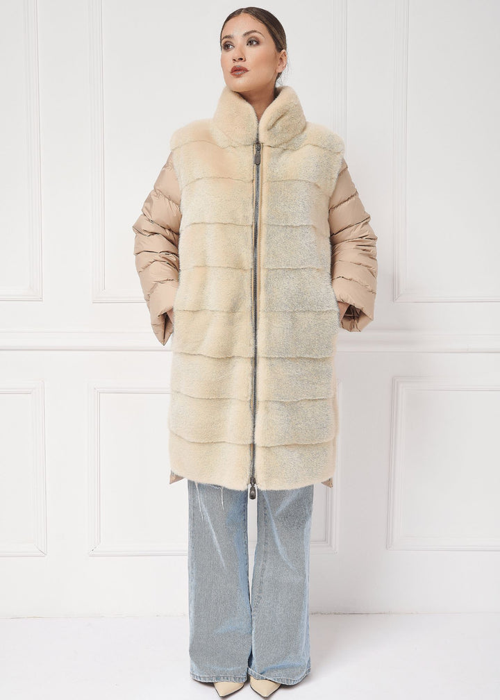 Down coat with mink