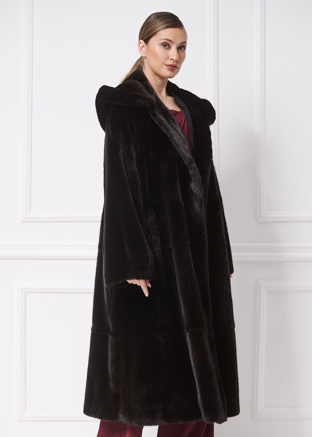 Elegant A-Line Mink Coat with Hood