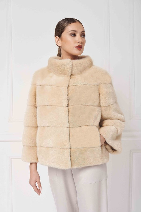 Casual reversible mink jacket with stand up collar