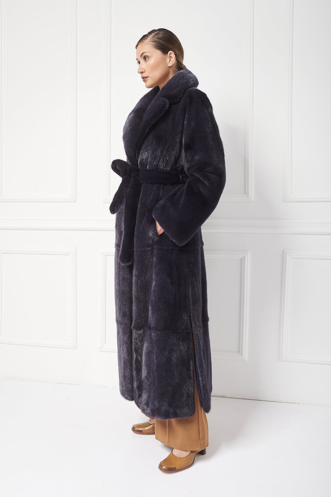 Cozy Long Mink Coat with English Collar