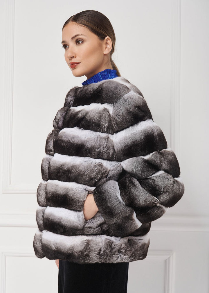 Kurze Chinchilla Jacke mit Rundhalsausschnitt