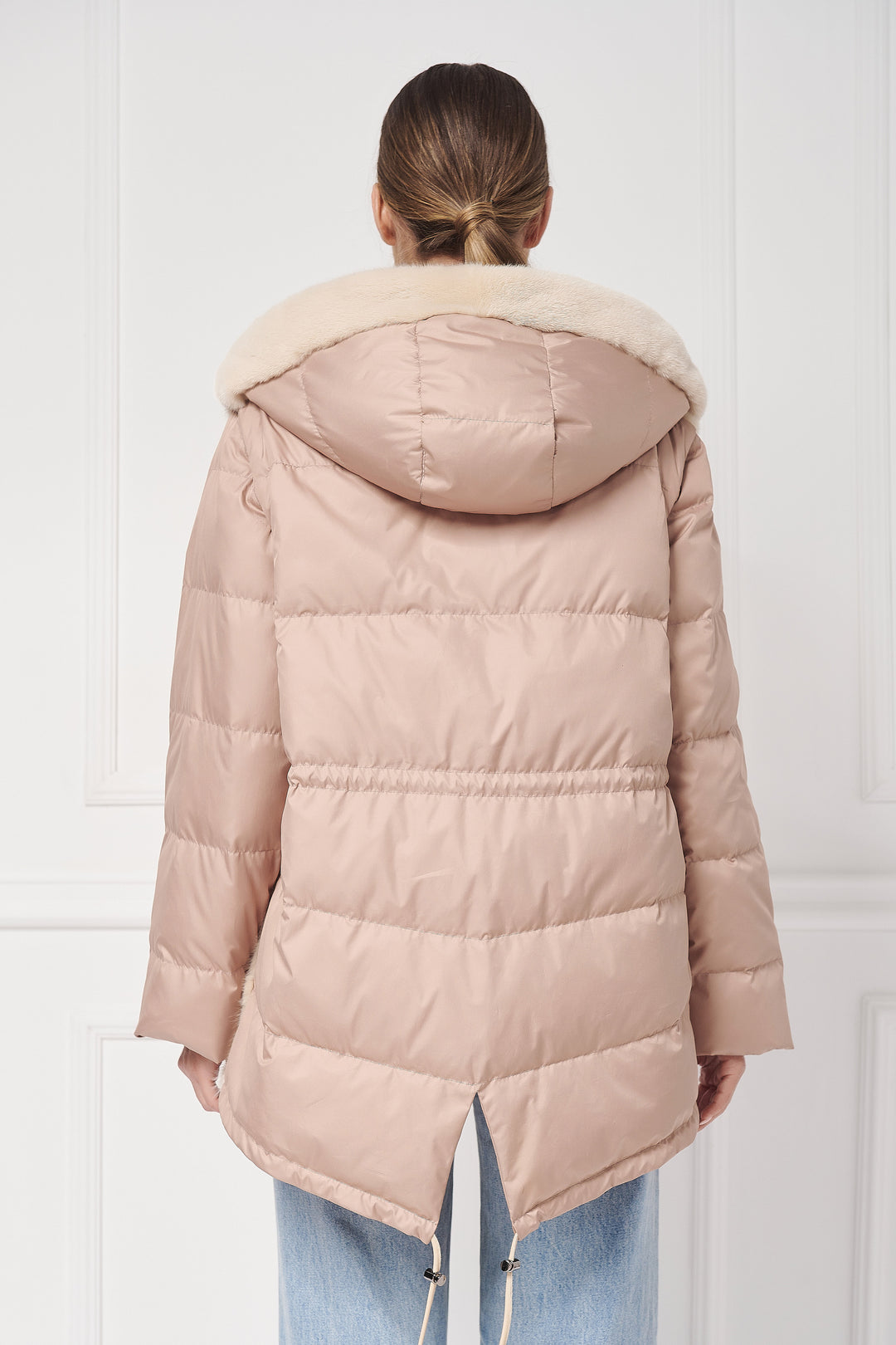 Down hooded jacket with mink