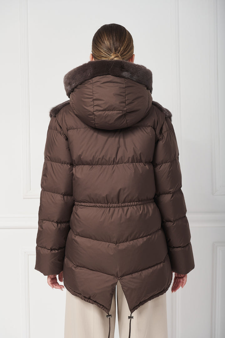 Down hooded jacket with mink