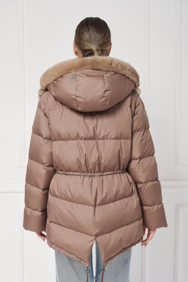 Down hooded jacket with mink