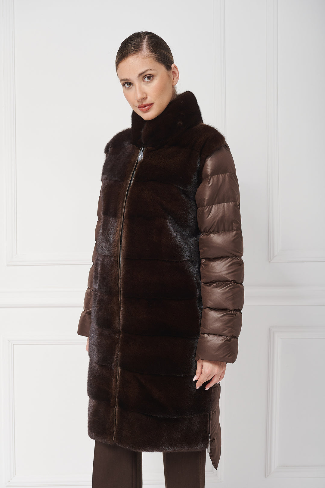 Down coat with mink