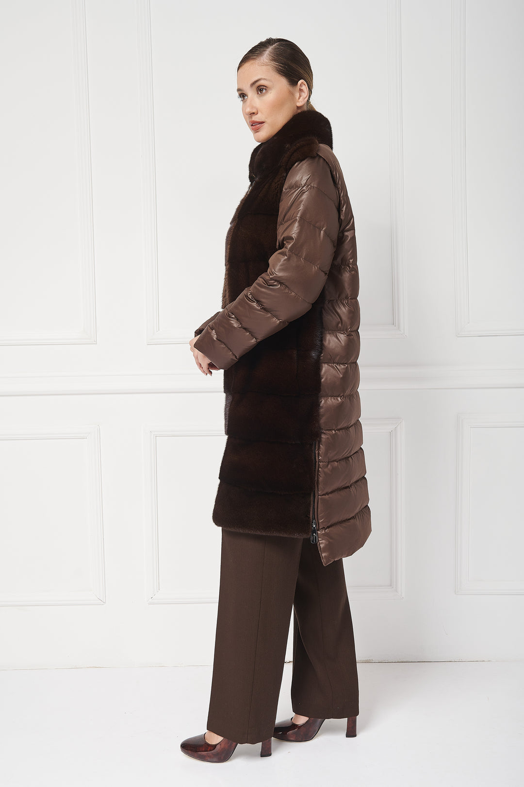 Down coat with mink