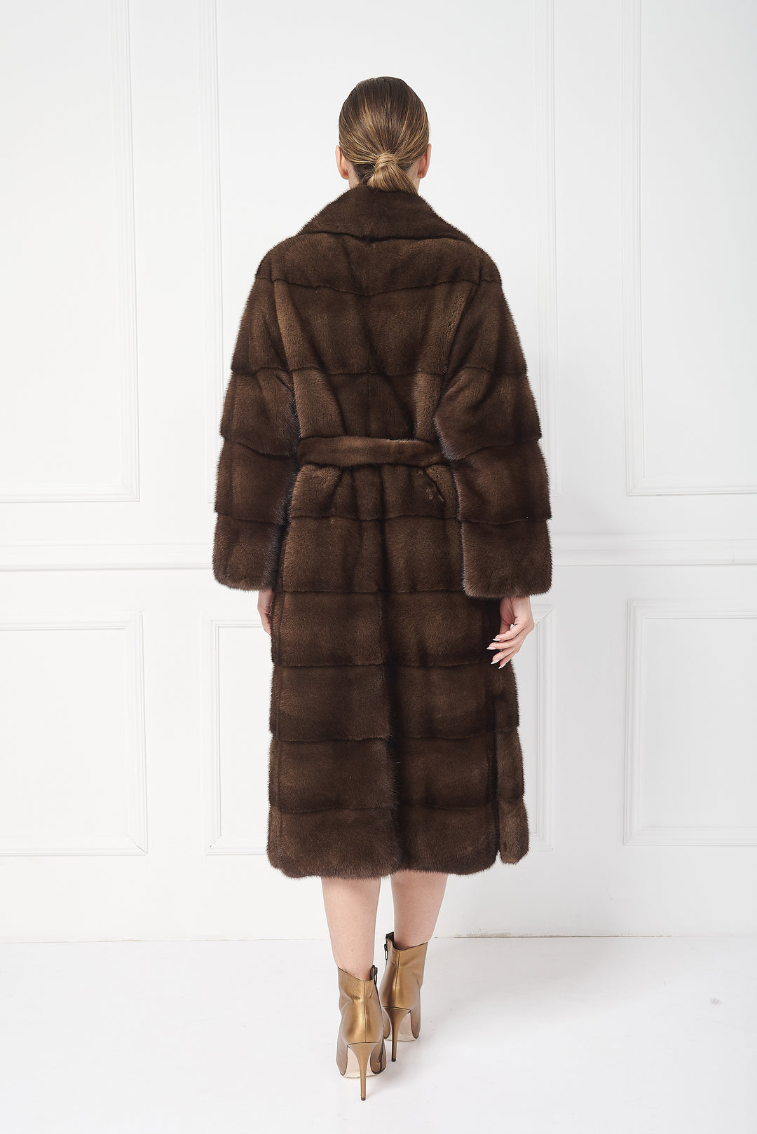 Mink coat with english lapels and belt