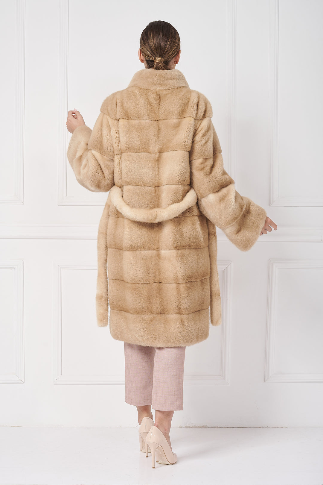 Mink coat withstand up and belt