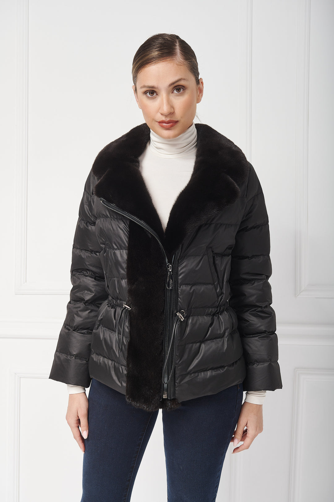 Veste courte en duvet avec vison