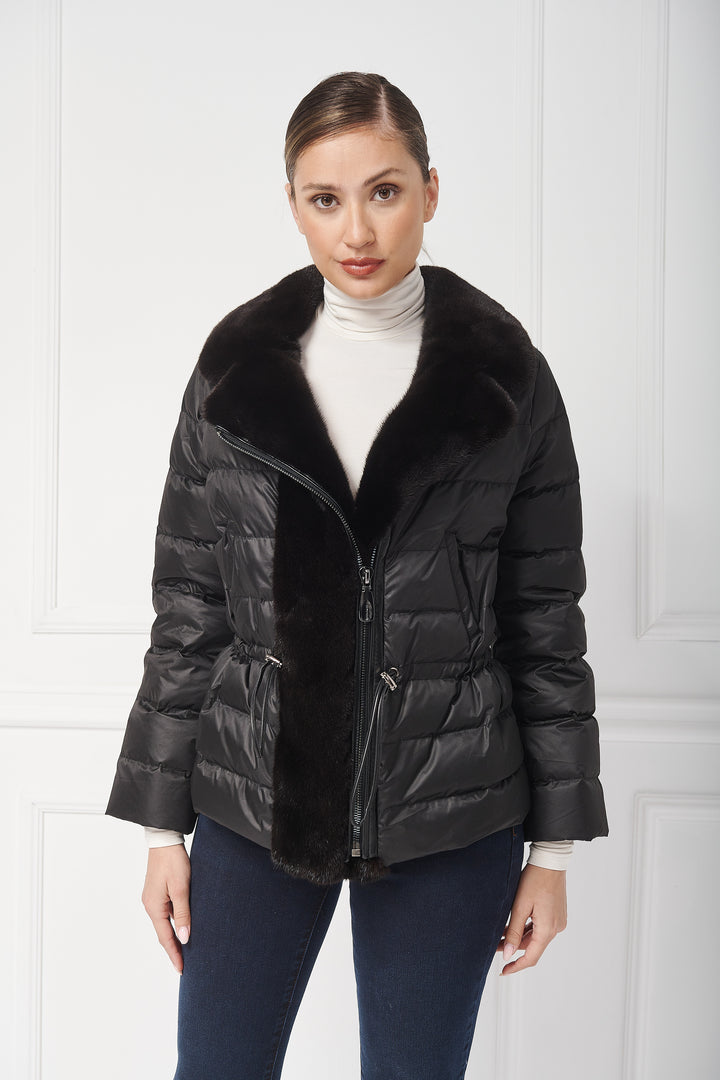 Veste courte en duvet avec vison