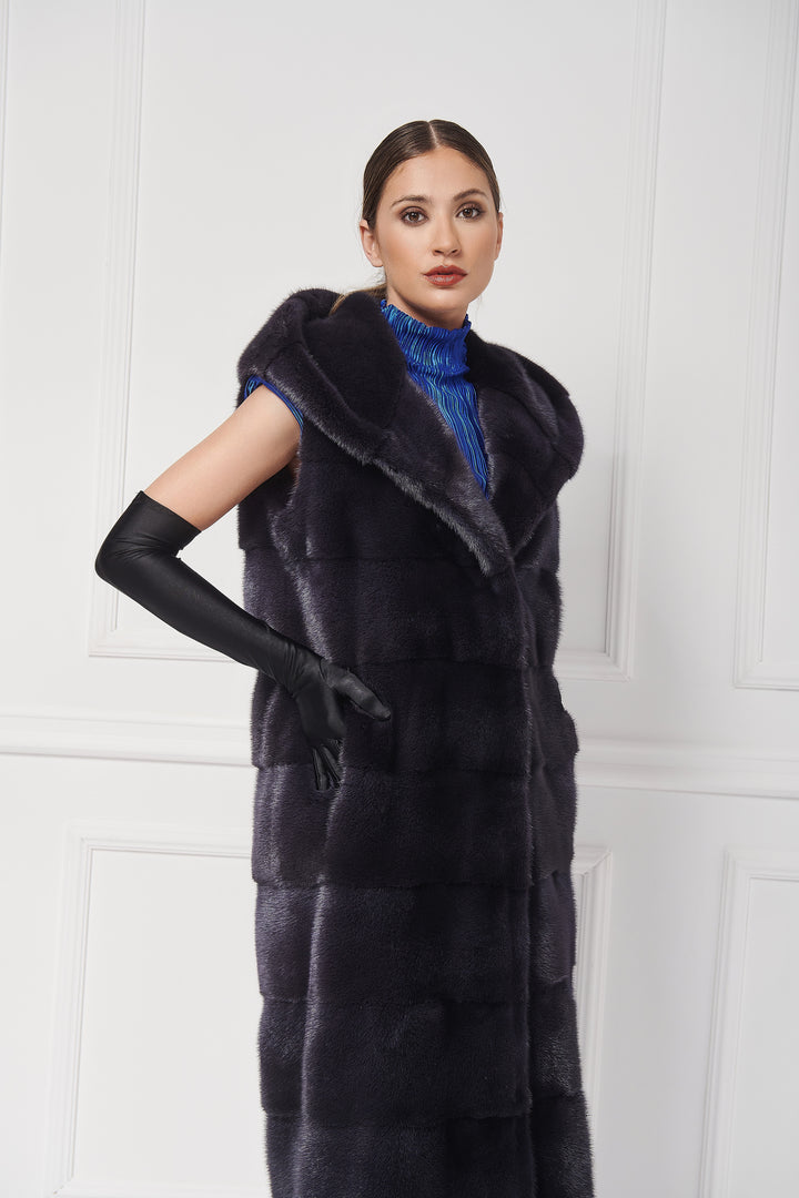 Long hooded mink vest