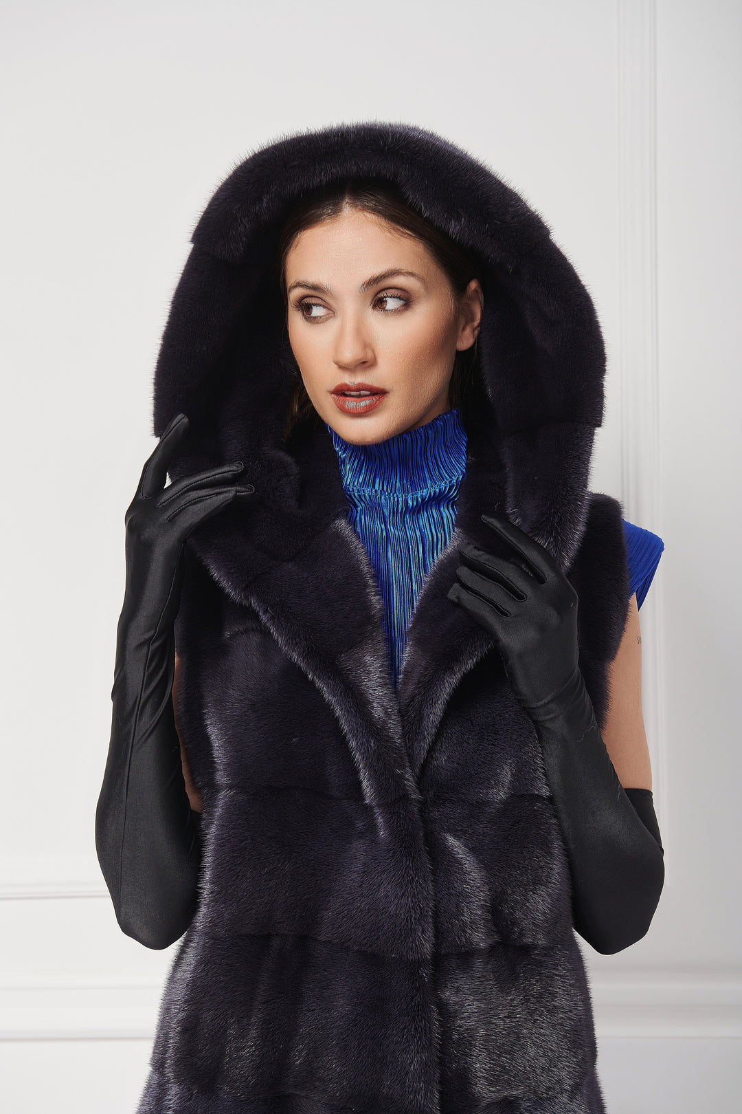 Long hooded mink vest