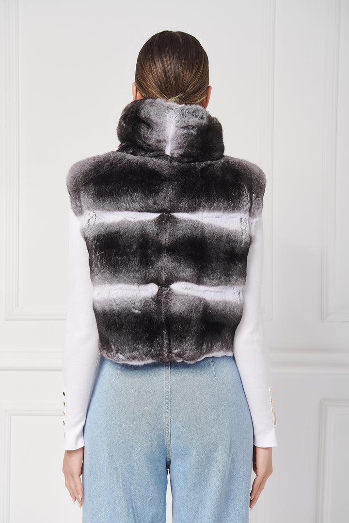 GILET CASUAL IN PELLICCIA DI CINCILLÀ CON COLLO ALTO