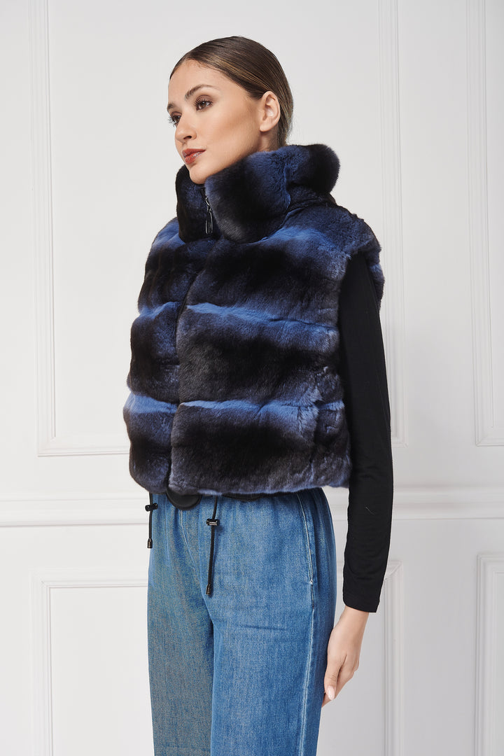 Casual Chinchilla Fur Vest with Stand-Up Collar