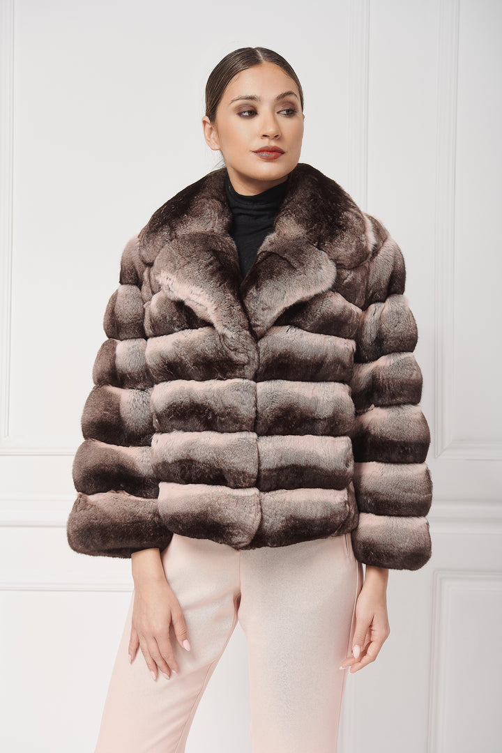 Elegant Chinchilla Jacket with English Lapels