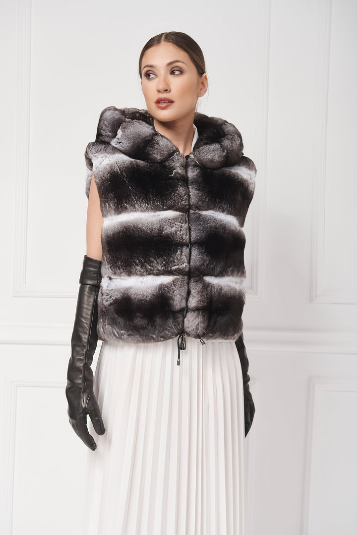 Casual Hooded Chinchilla Fur Vest