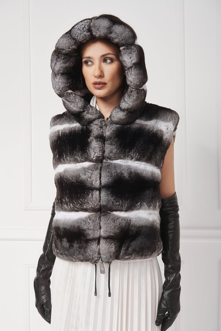 Casual Hooded Chinchilla Fur Vest