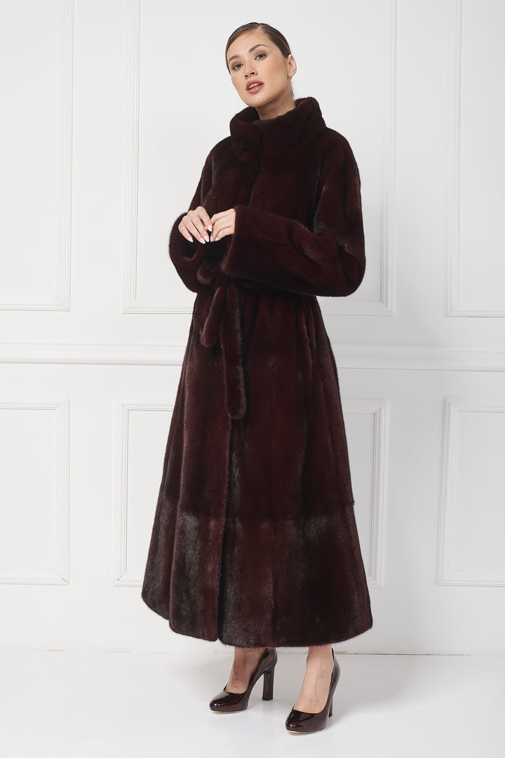 Classy Long A-Line Mink Coat with stand up Collar