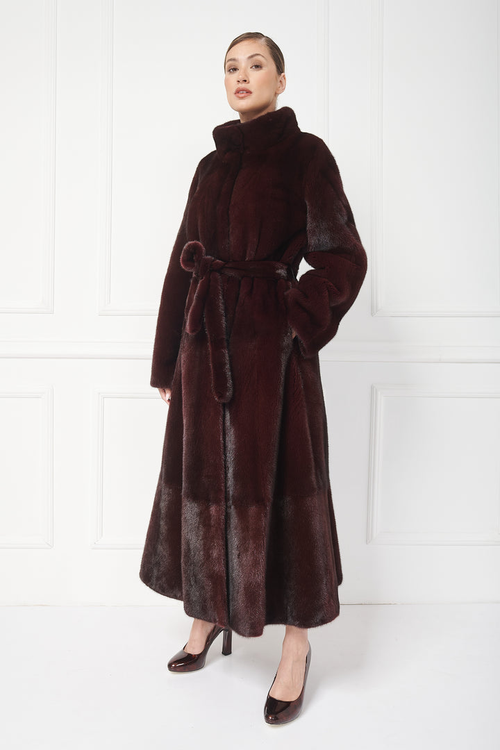 Classy Long A-Line Mink Coat with stand up Collar