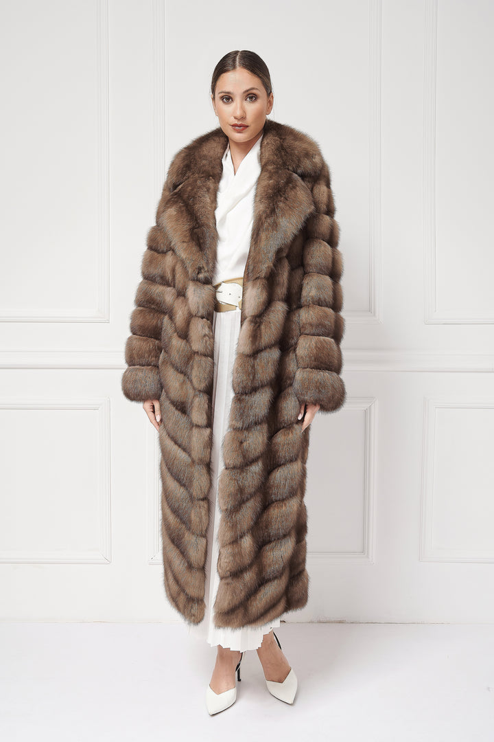 Sophisticated Long Sable Coat with an oversize english collar