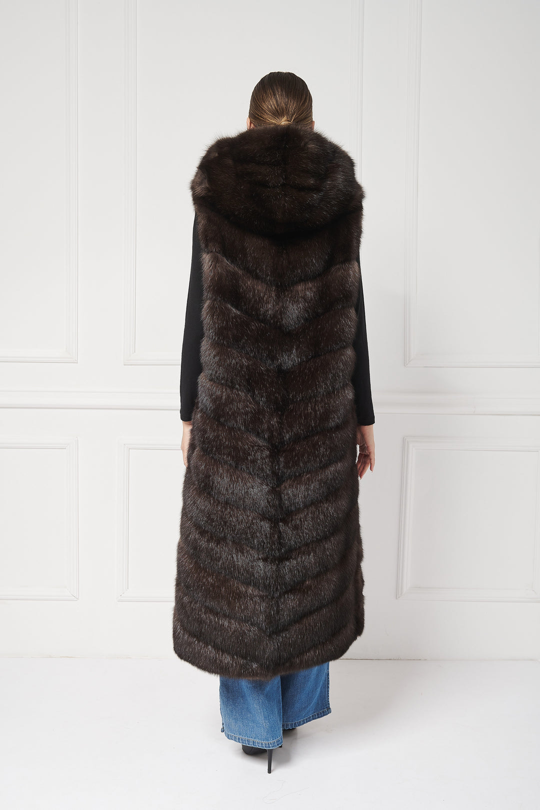 Elegant Long Sable Vest with Hood