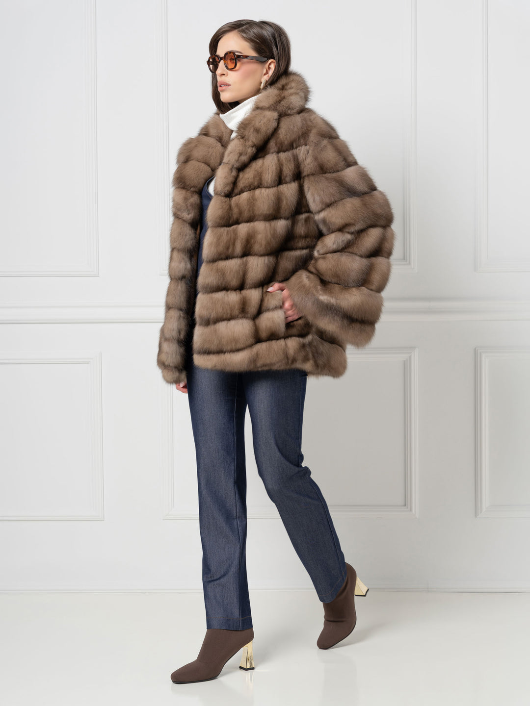 Short Sable Jacket with Shawl Collar