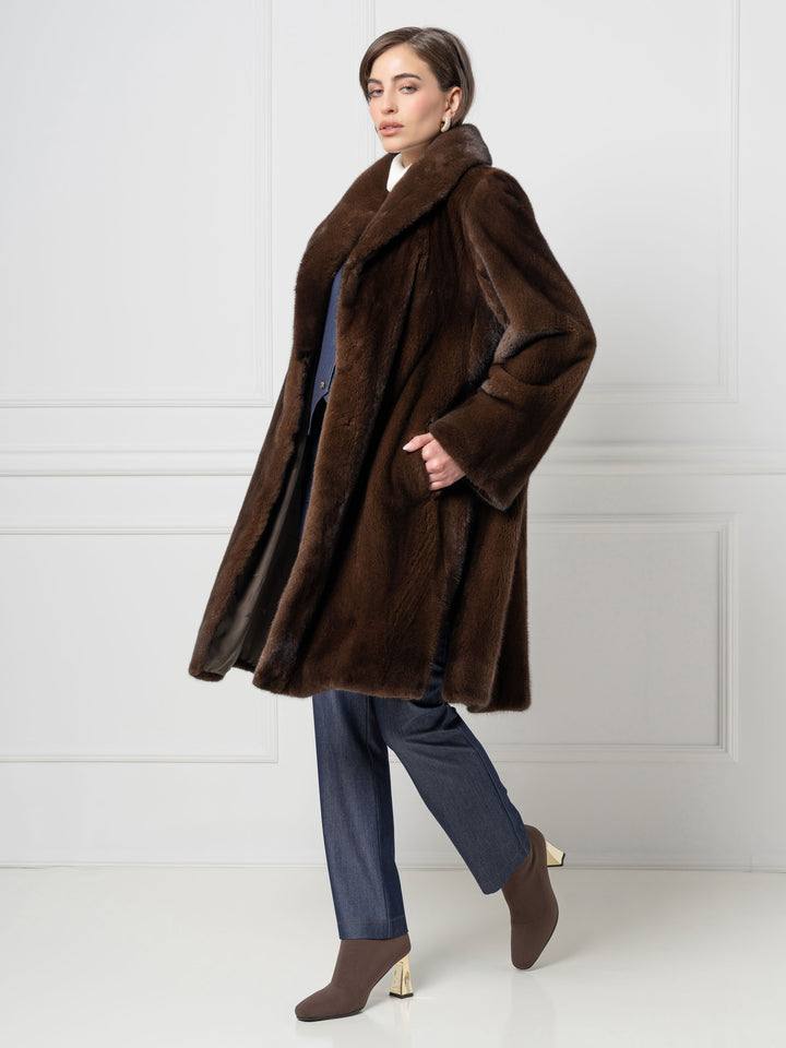 Mink Midi Coat with Shawl Collar