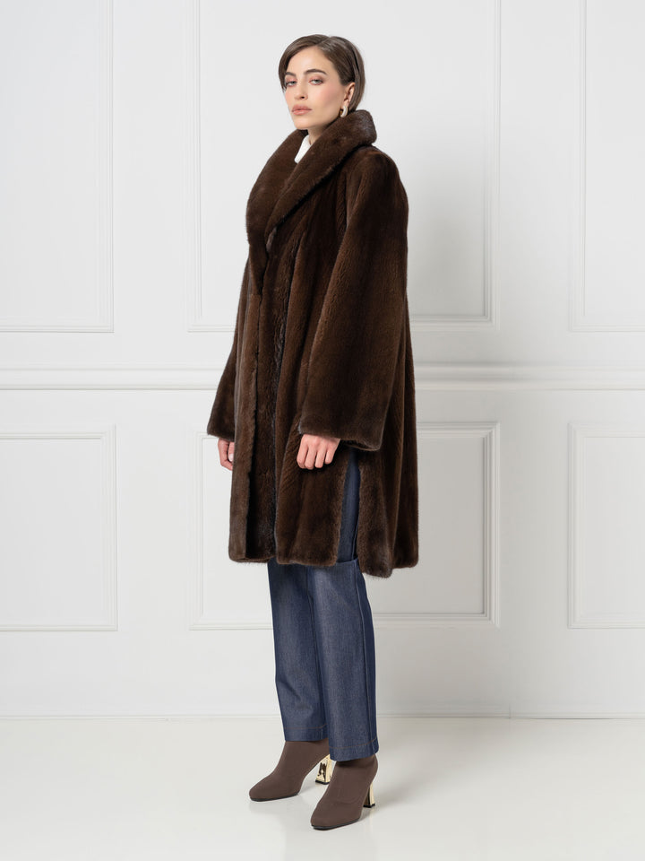 Mink Midi Coat with Shawl Collar