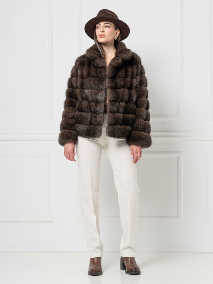 Short Sable Jacket with Stand Collar
