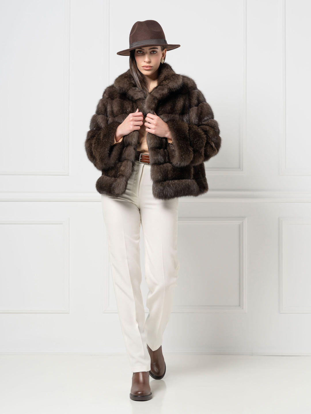 Short Sable Jacket with Stand Collar