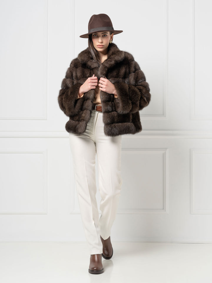 Short Sable Jacket with Stand Collar