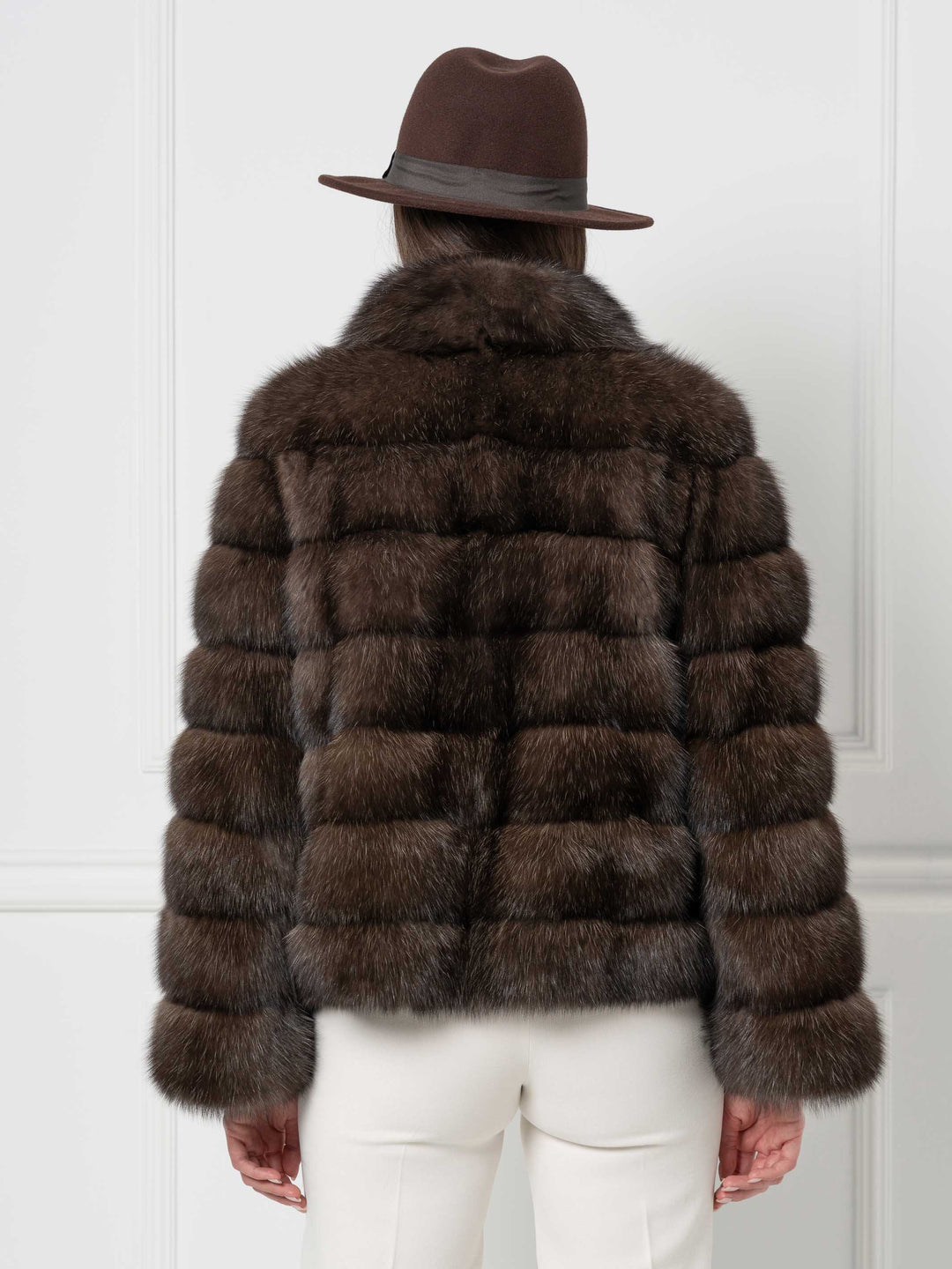 Short Sable Jacket with Stand Collar