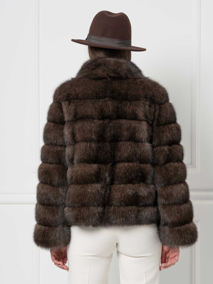 Short Sable Jacket with Stand Collar