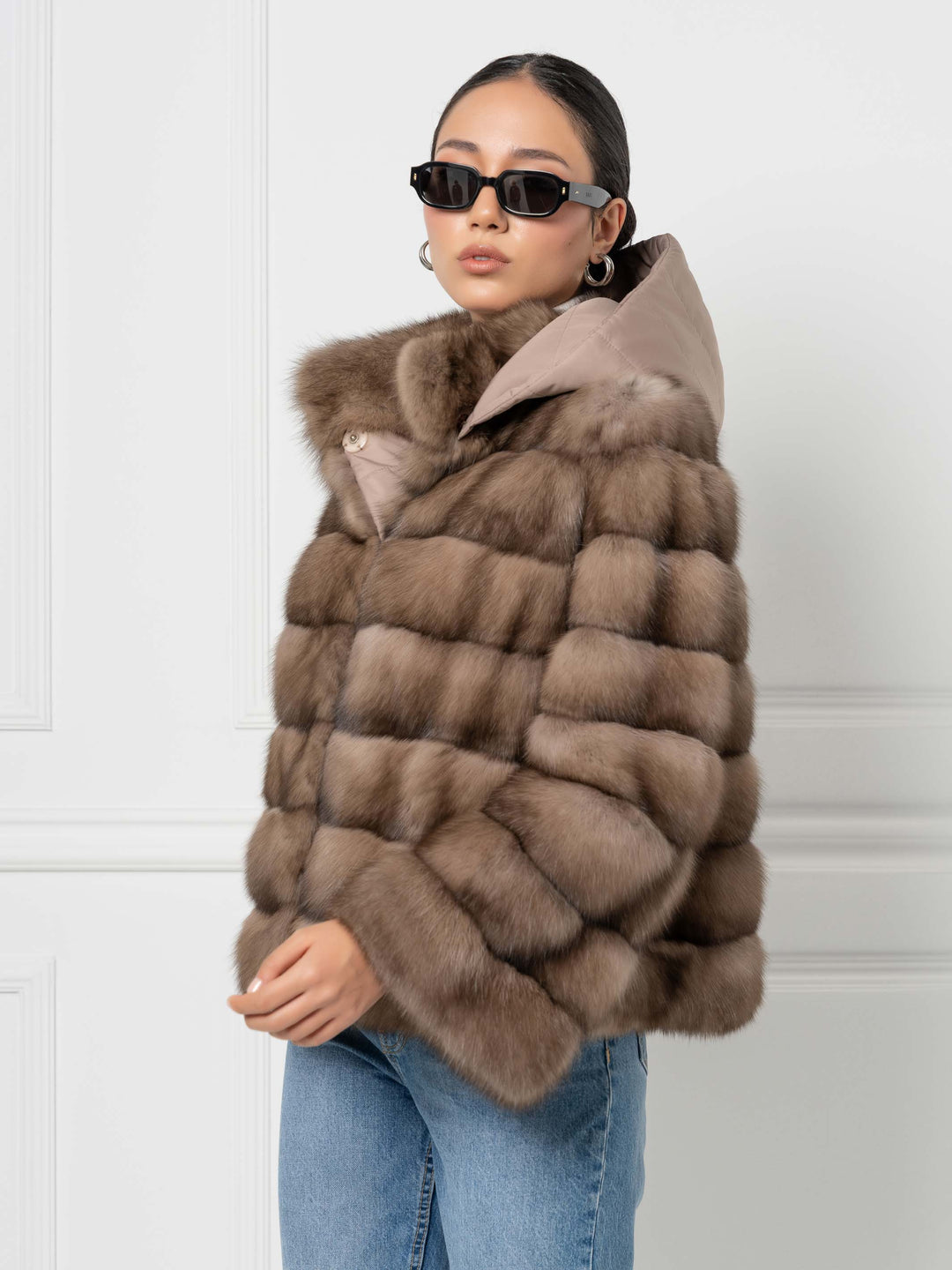Reversible hooded sable fur jacket