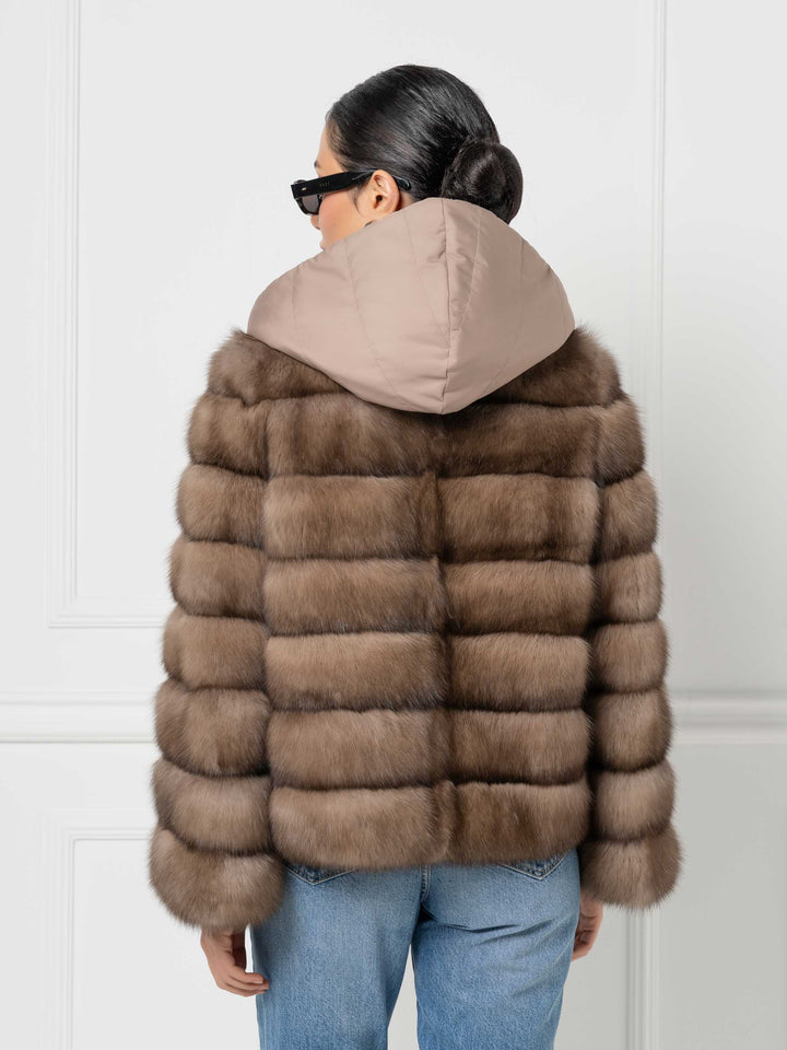 Reversible hooded sable fur jacket