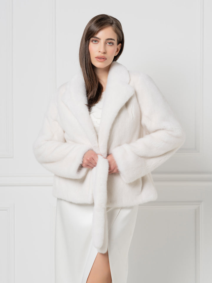 Mink Jacket with belt and wide shawl lapels