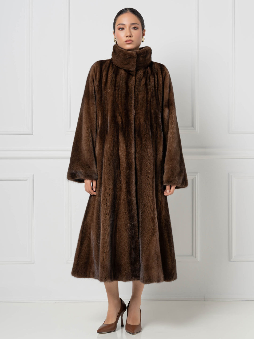 Long Mink Coat with Stand Collar