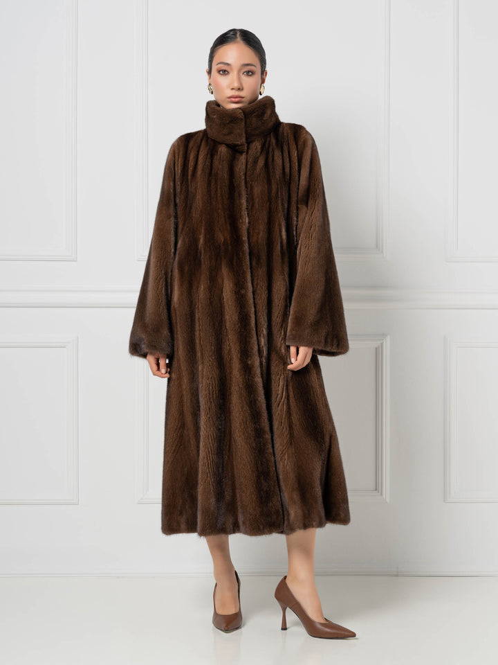 Long Mink Coat with Stand Collar