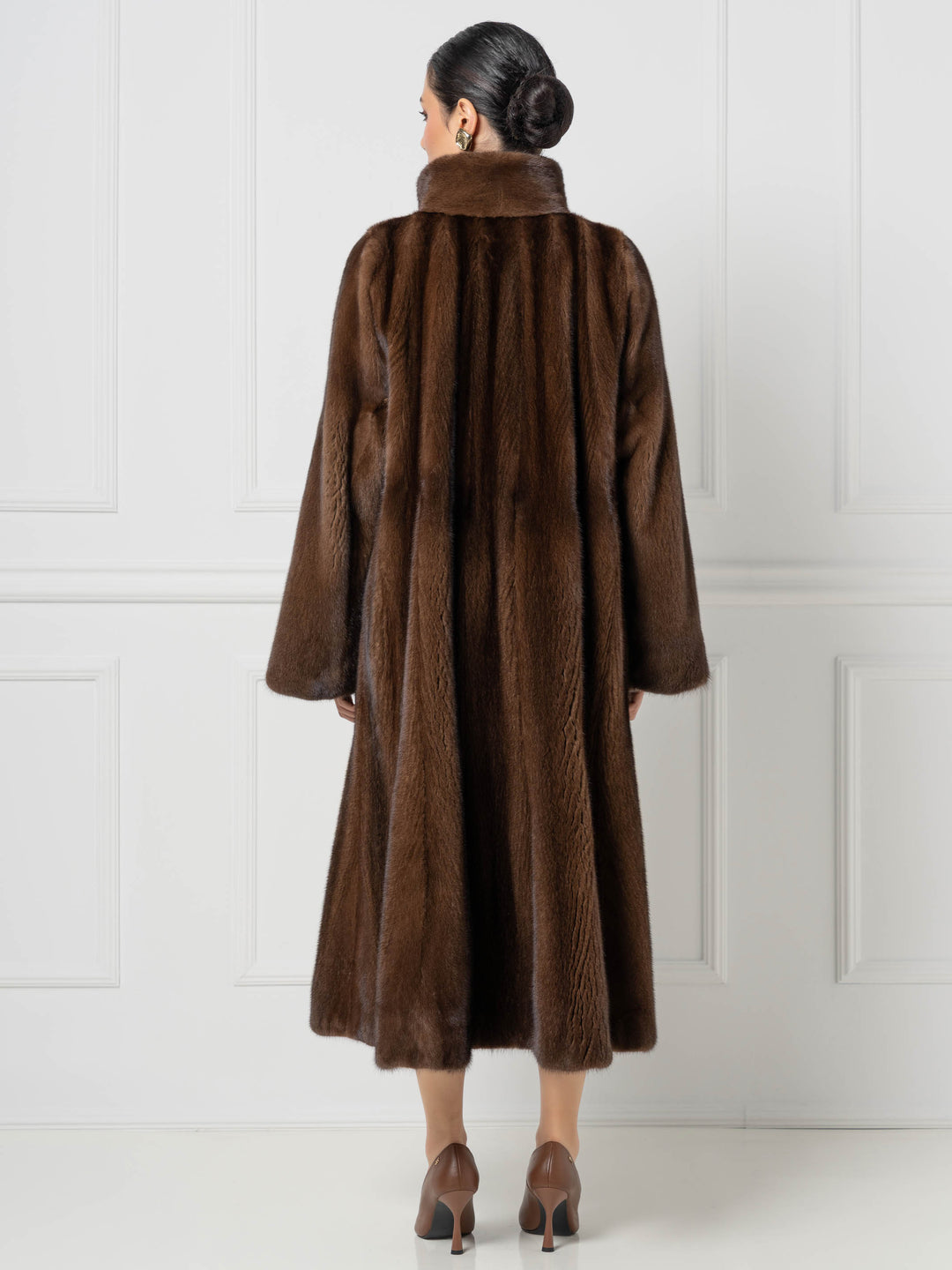 Long Mink Coat with Stand Collar