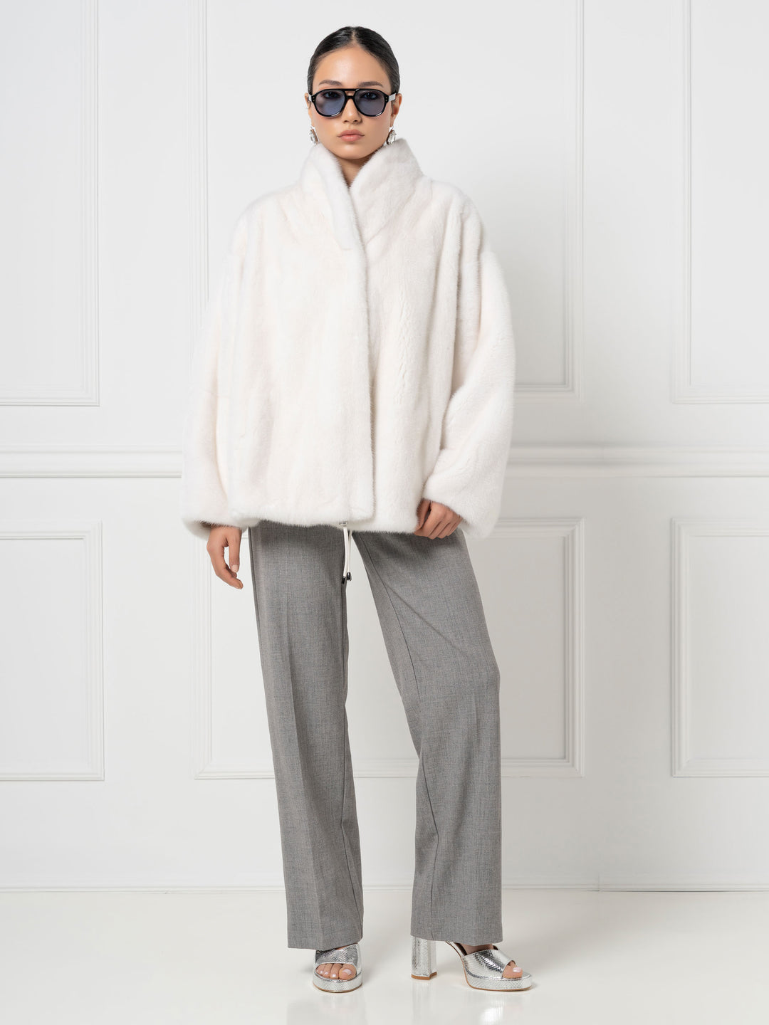 Oversized Mink Jacket with Stand Collar