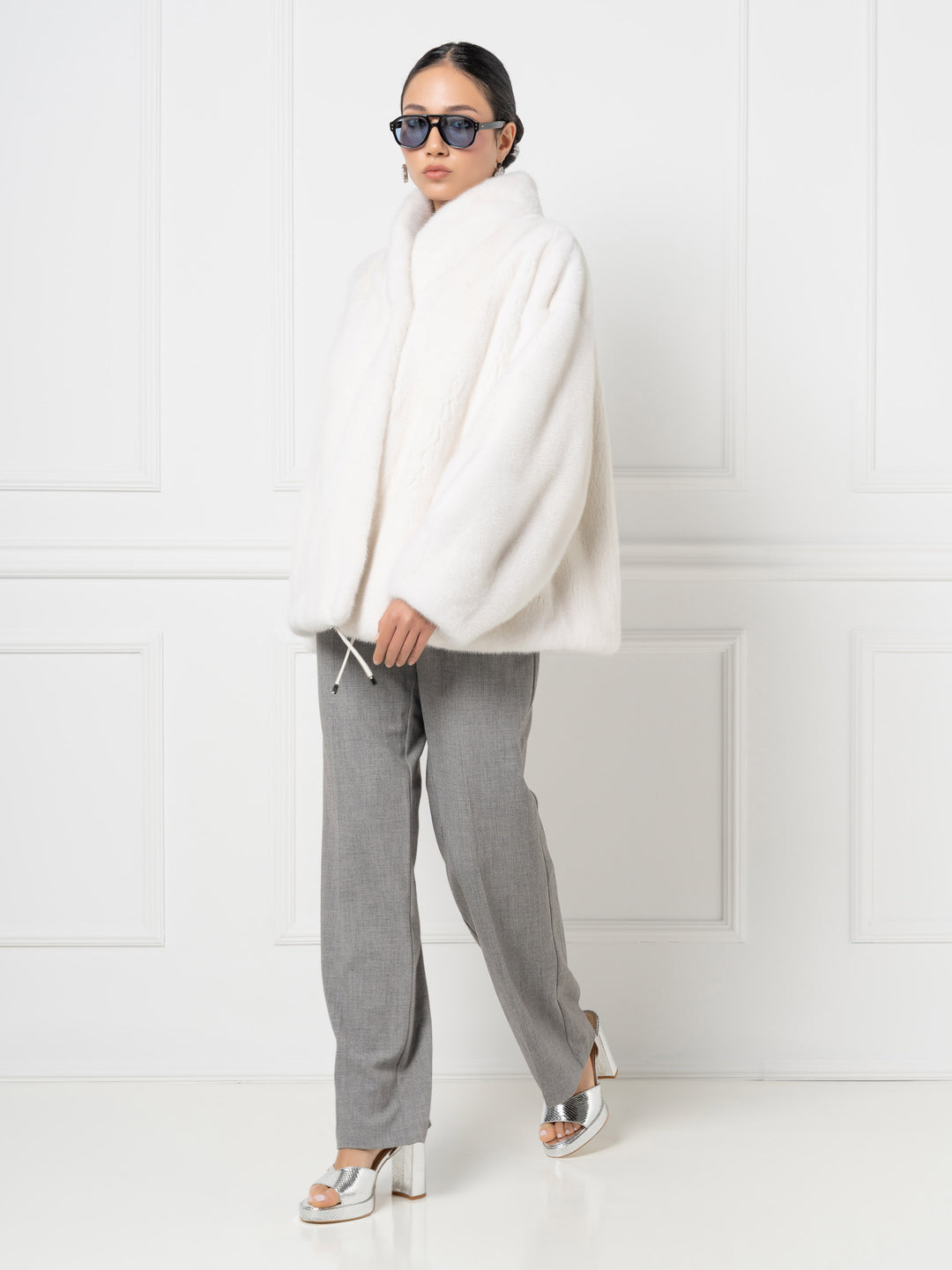 Oversized Mink Jacket with Stand Collar